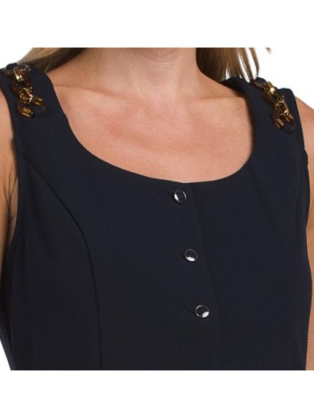 CHLOE & JASMINE 2pc Tortoise Trim Vest And Pintuck Pants Set - Picture 3 of 3
